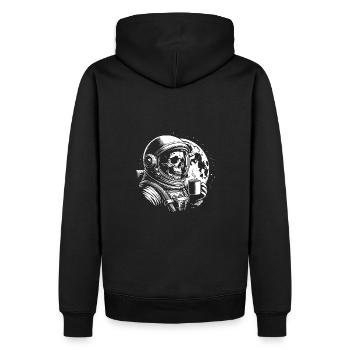 Skull mit Kaffeebecher Kaffee - Männer Premium Bio Hoodie - Schwarz - Hinten - Nico (187cm)