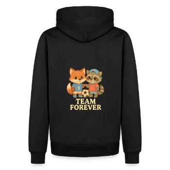 Team Forever – Fuchs & Waschbär als Fußballfreunde - Männer Premium Bio Hoodie - Schwarz - Hinten - Nico (187cm)