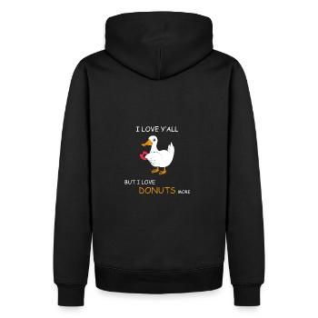 Ente mit Donut Spruch - Männer Premium Bio Hoodie - Schwarz - Hinten - Nico (187cm)