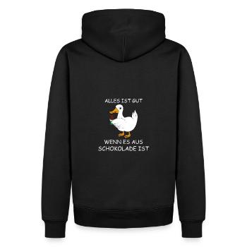 Ente mit Schokolade Spruch - Männer Premium Bio Hoodie - Schwarz - Hinten - Nico (187cm)
