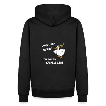 Ente tanzen Spruch Aus dem Weg ich muss tanzen! - Männer Premium Bio Hoodie - Schwarz - Hinten - Nico (187cm)
