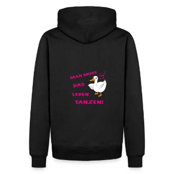 Ente tanzen Spruch Man muss das Leben tanzen! - Männer Premium Bio Hoodie - Schwarz - Hinten - Nico (187cm)