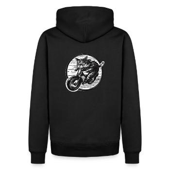 Rushing Bike Cat - Men’s Premium Organic Hoodie - black - Back - Nico (187cm)