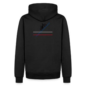 VTT bleu blanc rouge (passion vélo/VTT) - Sweat à capuche Premium bio Homme - noir - Dos - Nico (187cm)