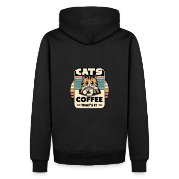 Katze und Kaffee ist alles was ich brauche - Männer Premium Bio Hoodie - Schwarz - Hinten - Nico (187cm)