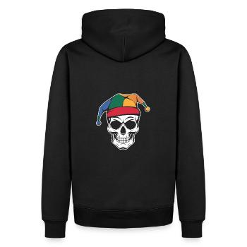 Lustiger Skull mit Narrenkappe - Männer Premium Bio Hoodie - Schwarz - Hinten - Nico (187cm)