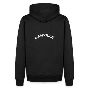 Vintage Danville CA Distressed White Varsity - Men’s Premium Organic Hoodie - black - Back - Nico (187cm)