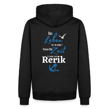Rerik-Das Leben ist zu kurz.../Ostseebad Rerik - Männer Premium Bio Hoodie - Schwarz - Hinten - Nico (187cm)