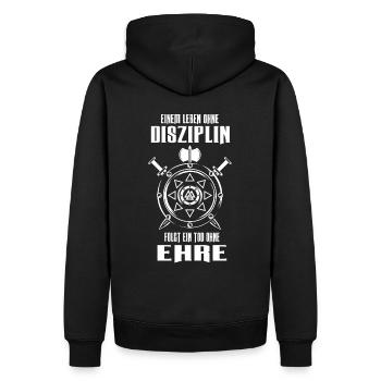 Einem Leben ohne Desziplin folgt ein Tod ohne Ehre - Männer Premium Bio Hoodie - Schwarz - Hinten - Nico (187cm)