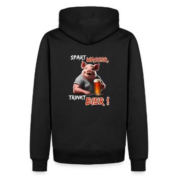 Spart Wasser, trinkt Bier!-Lustige Party Sau - Männer Premium Bio Hoodie - Schwarz - Hinten - Nico (187cm)