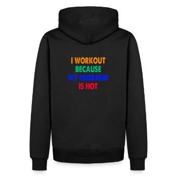 Je m’entraîne parce que mon mari a chaud - Sweat à capuche Premium bio Homme - noir - Dos - Nico (187cm)