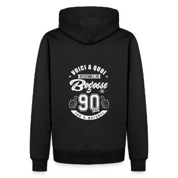 Bogosse de 90 ans anniversaire 90 ans - Sweat à capuche Premium bio Homme - noir - Dos - Nico (187cm)