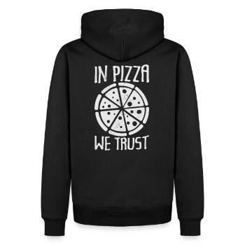 Dans la pizza nous faisons confiance - drôle - Sweat à capuche Premium bio Homme - noir - Dos - Nico (187cm)