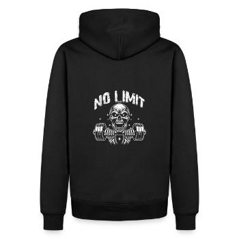 No Limit hartes Workout Skull mit Hantel - Männer Premium Bio Hoodie - Schwarz - Hinten - Nico (187cm)