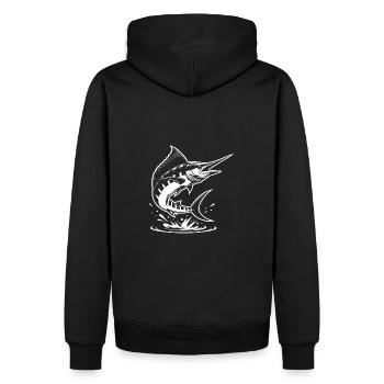 Springender Marlin Marlindesign für Sportfischer - Männer Premium Bio Hoodie - Schwarz - Hinten - Nico (187cm)