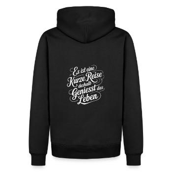Geniesse das Leben und die Liebe - nutze jeden Tag - Männer Premium Bio Hoodie - Schwarz - Hinten - Nico (187cm)
