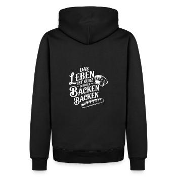 Das Leben ist kurz - nutze es zum Backen - Männer Premium Bio Hoodie - Schwarz - Hinten - Nico (187cm)