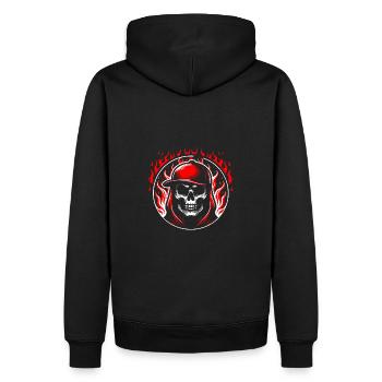 Cooler Skull mit langen Haaren Hoodie und Basecap - Männer Premium Bio Hoodie - Schwarz - Hinten - Nico (187cm)