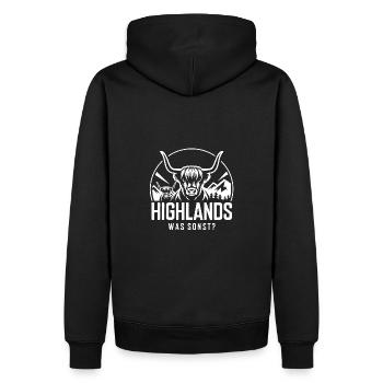 Highlands was sonst Schottisches Hochlandrind - Männer Premium Bio Hoodie - Schwarz - Hinten - Nico (187cm)