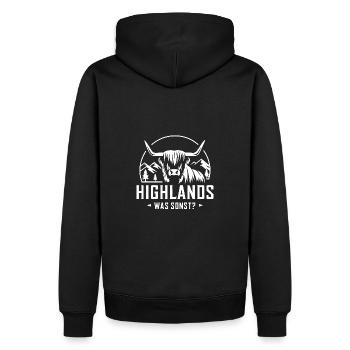 Highlands was sonst Schottisches Hochlandrind - Männer Premium Bio Hoodie - Schwarz - Hinten - Nico (187cm)