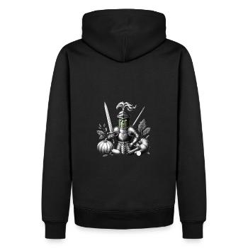Vegan Pickle Warrior - Gurkenkrieger - Männer Premium Bio Hoodie - Schwarz - Hinten - Nico (187cm)