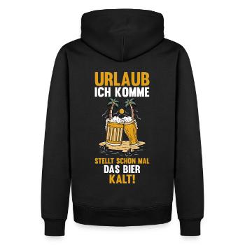 Urlaub ich komme stellt schon mal das Bier kalt - Männer Premium Bio Hoodie - Schwarz - Hinten - Nico (187cm)