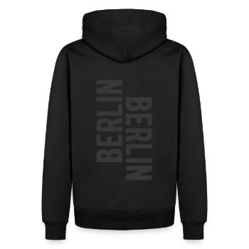 Lettrage berlinois Slogan de Berlin - Sweat à capuche Premium bio Homme - noir - Dos - Nico (187cm)
