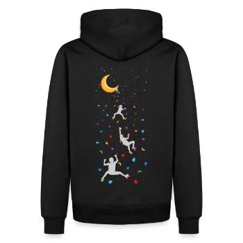 Indoor Wall Climbing (Klettern_Zum_Mond_Edition) - Männer Premium Bio Hoodie - Schwarz - Hinten - Nico (187cm)