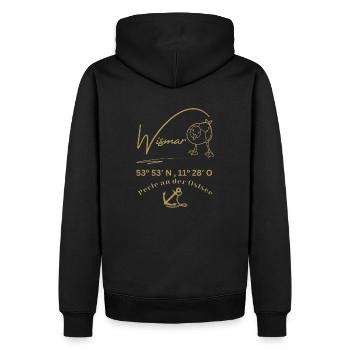 Wismar-Möwe-Anker-Ostsee-Koordinaten-Hansestadt - Männer Premium Bio Hoodie - Schwarz - Hinten - Nico (187cm)