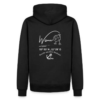 Wismar-Möwe-Anker-Ostsee-Koordinaten-Hansestadt - Männer Premium Bio Hoodie - Schwarz - Hinten - Nico (187cm)