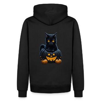 cute halloween cat sitting on a pumpkin - Men’s Premium Organic Hoodie - black - Back - Nico (187cm)