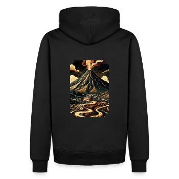 Vulkanische Majestät: Wirbelnde Lavagrafik - Männer Premium Bio Hoodie - Schwarz - Hinten - Nico (187cm)