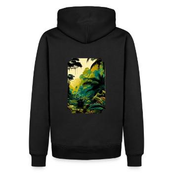 Majesté de la jungle tropicale : forêt tropicale vibrante - Sweat à capuche Premium bio Homme - noir - Dos - Nico (187cm)