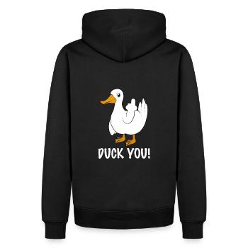 Lustige Ente Duck You - Männer Premium Bio Hoodie - Schwarz - Hinten - Nico (187cm)