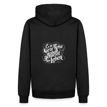 Geniesse das Leben und die Liebe - nutze jeden Tag - Männer Premium Bio Hoodie - Schwarz - Hinten - Nico (187cm)