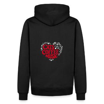 J’adore les chats, le café et la musique - Sweat à capuche Premium bio Homme - noir - Dos - Nico (187cm)