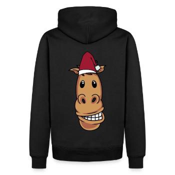 Père Noël Cheval Poney Cavalier Joyeux Noël - Sweat à capuche Premium bio Homme - noir - Dos - Nico (187cm)