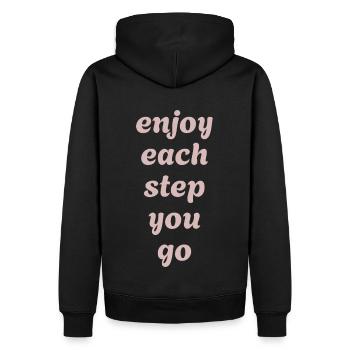 Enjoy each step you go - Positivity - Men’s Premium Organic Hoodie - black - Back - Nico (187cm)