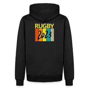 Rugby, Rugby-Sport, Rugby-Fan, Rugby 2023 - Männer Premium Bio Hoodie - Schwarz - Hinten - Nico (187cm)
