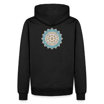 Persisches Mandala – Blau & Gold - Männer Premium Bio Hoodie - Schwarz - Hinten - Nico (187cm)