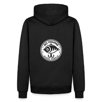 Go fishing, avoid people, rest by the water - Men’s Premium Organic Hoodie - black - Back - Nico (187cm)
