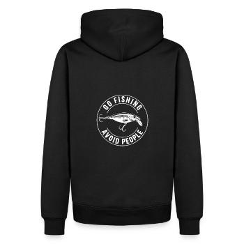 Go fishing, avoid people, rest by the water - Men’s Premium Organic Hoodie - black - Back - Nico (187cm)