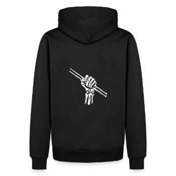 Knochenhand mit Drumsticks Drummerdesign - Männer Premium Bio Hoodie - Schwarz - Hinten - Nico (187cm)
