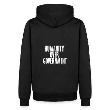 Menschlichkeit vor Regierung - Männer Premium Bio Hoodie - Schwarz - Hinten - Nico (187cm)