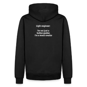 Ingénieur lumière Je ne suis pas qu’un poussoir de boutons Blanc - Sweat à capuche Premium bio Homme - noir - Dos - Nico (187cm)