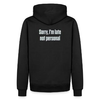 Entschuldigung, dass ich zu spät bin. Nicht persönlich, ADHS, neurodivergent. - Männer Premium Bio Hoodie - Schwarz - Hinten - Nico (187cm)