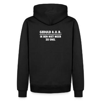 Please be patient I'm not so fast anymore - Men’s Premium Organic Hoodie - black - Back - Nico (187cm)