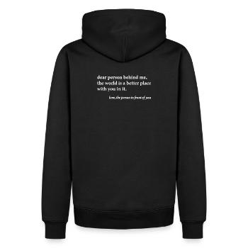 Chère personne derrière moi – Citation positive - Sweat à capuche Premium bio Homme - noir - Dos - Nico (187cm)