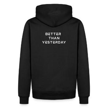 Better Than Yesterday - Become 1% better every day! - Men’s Premium Organic Hoodie - black - Back - Nico (187cm)