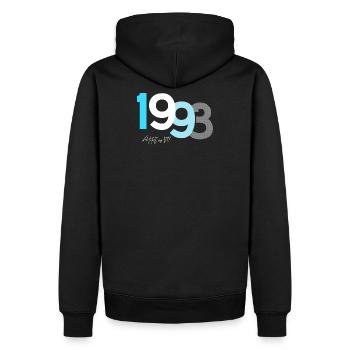 Jahr 1993 Addict beim Mountainbike - Jubiläum - Männer Premium Bio Hoodie - Schwarz - Hinten - Nico (187cm)